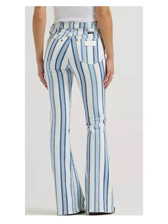 Wrangler Denim - Wrangler Blue & White Vertical Stripe Flare Jeans - Women's